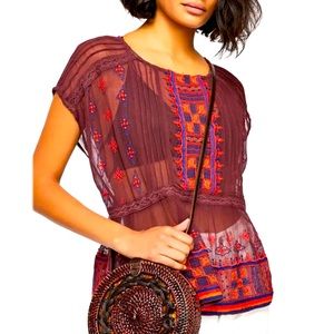FREE PEOPLE “All your feelings”  embroidered boho top SMALL